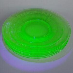 VTG (5) Anchor Hocking Plate Green Uranium Depression Glass Block Optic